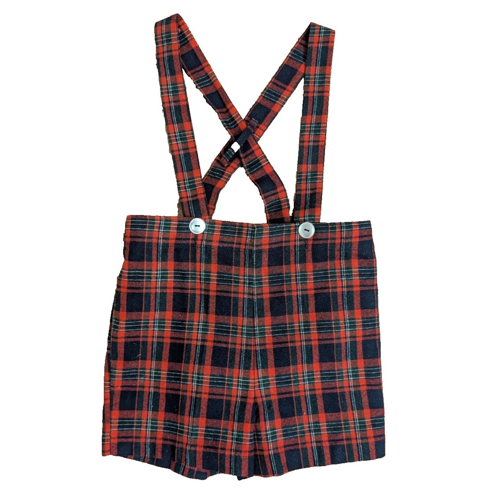 Vintage IMP Originals Boys Size 6 Plaid Suspender Shorts Tartan Made USA Holiday